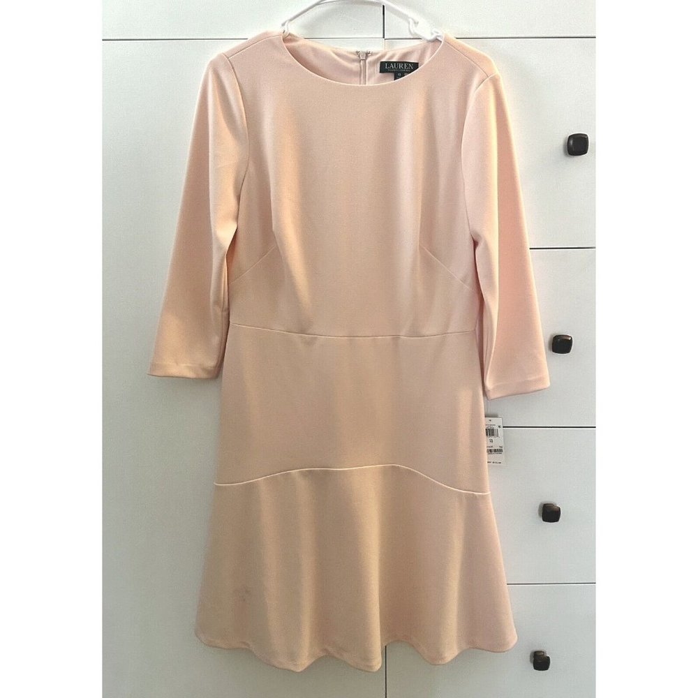 NWT LAUREN RALPH LAUREN Light Pink Tiered Fully Lined 3/4 Sleeve Dress 10